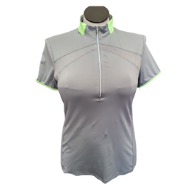 Annika by Cutter & Buck Gray and Neon Green Polo Size L