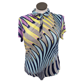 Jamie Sadock Pink & Purple Crunch Short Sleeve Golf Top Size L MSP$95