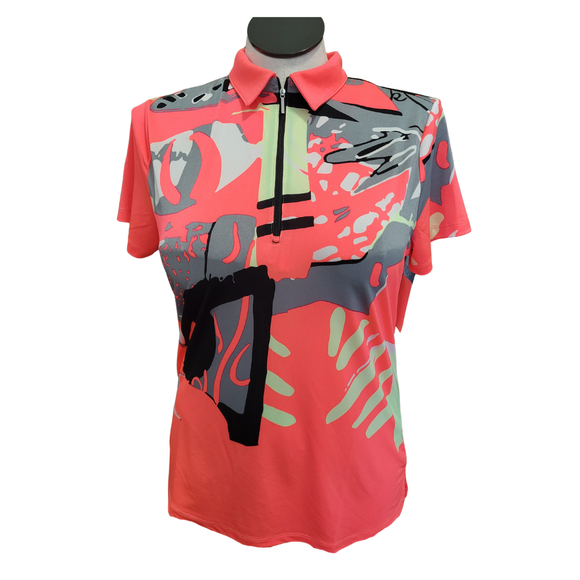 Jamie Sadock Bright Coral & Gray Short Sleeve Golf Top Size L MSP$98
