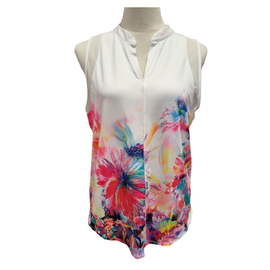 Lucky in Love White Floral Print Sleeveless Tank Size M MSP$68