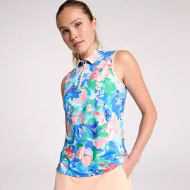 New Walter Hagen Women's Performance 11 Sleeveless Golf Polo - Blue Gouache Floral MSP$55
