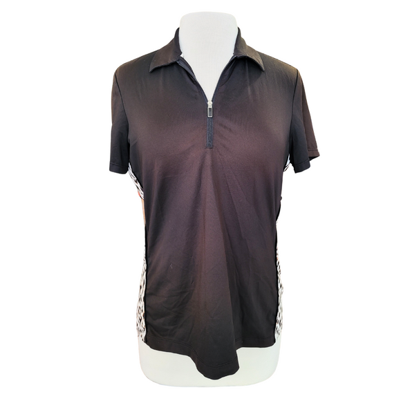 Brown & Animal Print 1/4 Zip Women's Golf Polo Size S