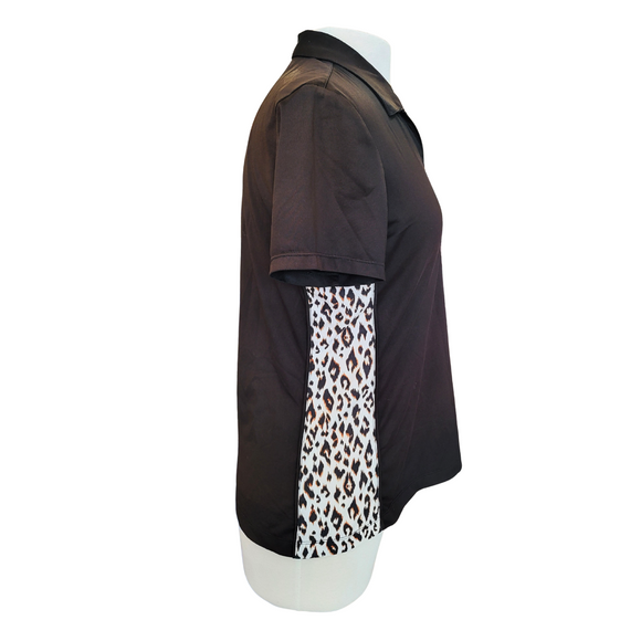 Brown & Animal Print 1/4 Zip Women's Golf Polo Size S