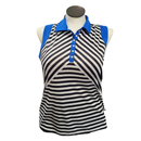 Lady Hagen Black & White Striped Polo w/ Royal Trim Size L-1