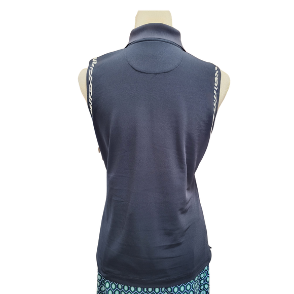 Greg Norman Navy Sleeveless Polo w/ Zebra Trim & Logo Size M