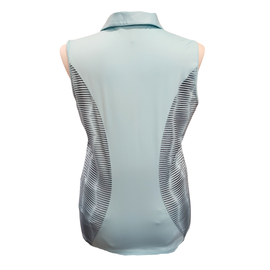 Kate Lord Light Aqua Sleeveless Polo w/ Stripes Size L - 0