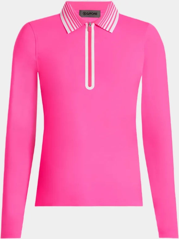 New G/Fore Women's Silky Tech Long Sleeve Quarter Zip Polo w/ Logo MSP$120