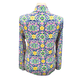 Women's Ibkul Blue Multicolored Print Long Sleeve Golf Top Size L MSP$100 - 0