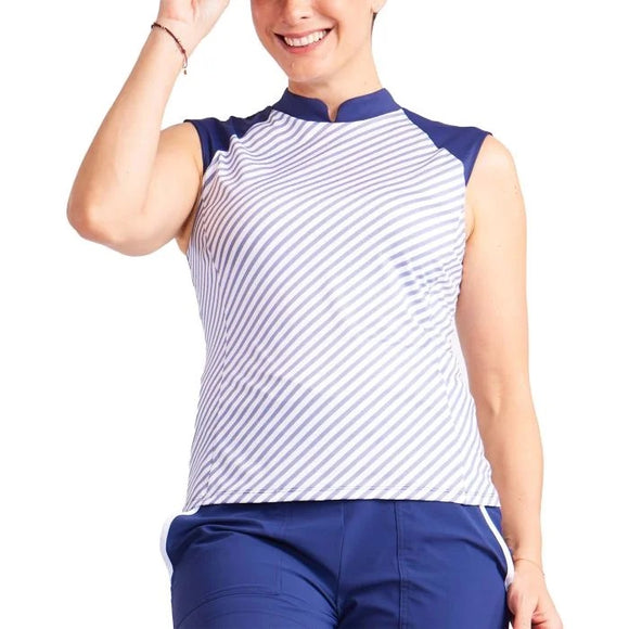 New Kinona Tuesday Tee Time Cap Sleeve Golf Top- Market Stripe Size XXS