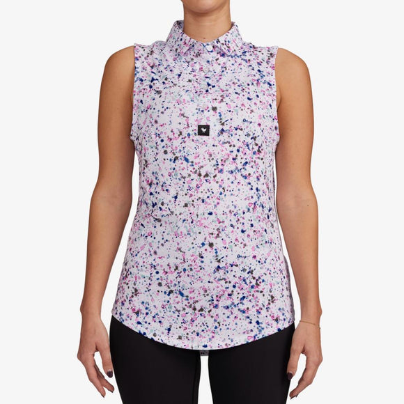 New Bad Birdie Women's Paint Splatter 3 Sleeveless Polo Size L MSP$78
