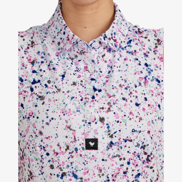 New Bad Birdie Women's Paint Splatter 3 Sleeveless Polo Size L MSP$78