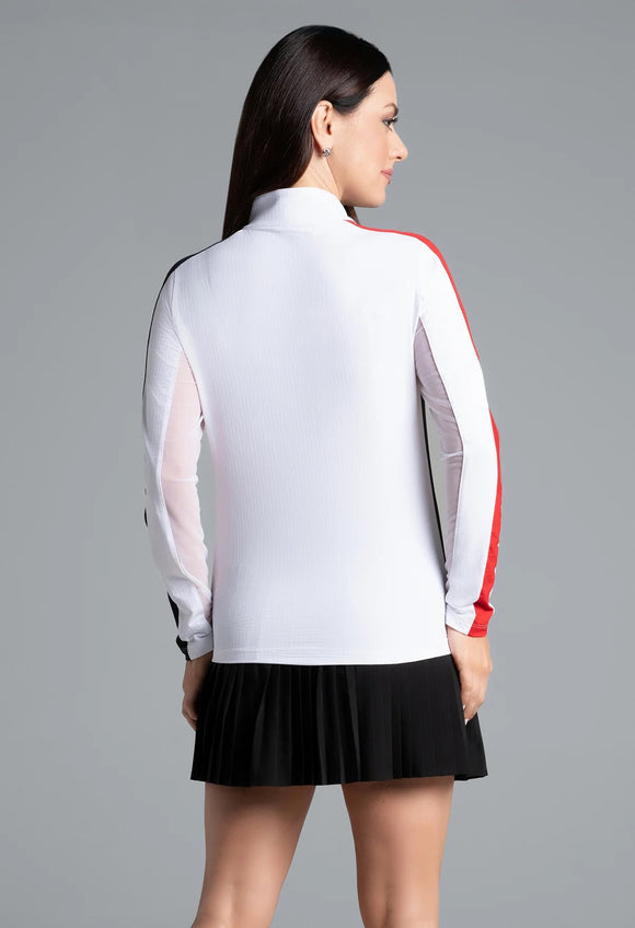 New Ibkul Women's Color Block Long Sleeve Zip Mock Sun Shirt