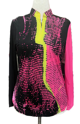 New Jamie Sadock Sunsense Pink & Black Long Sleeve Golf