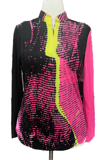 New Jamie Sadock Sunsense Pink & Black Long Sleeve Golf