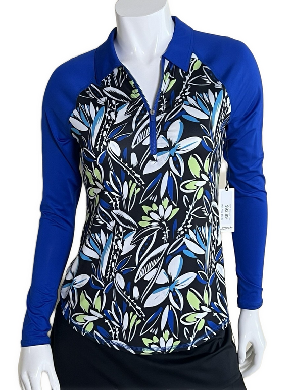 New Jofit Long Sleeve Quarter Zip -Blue/Black Floral Size L MSP$90