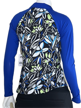 New Jofit Long Sleeve Quarter Zip -Blue/Black Floral Size L MSP$90 - 0
