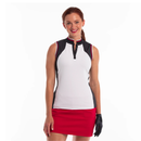 New EP NY Stand Collar Color Block Sleeveless Polo - White Multi Size M-1