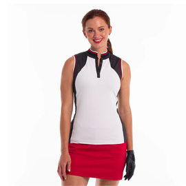 New EP NY Stand Collar Color Block Sleeveless Polo - White Multi Size M