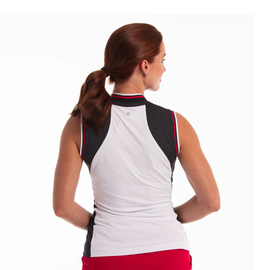 New EP NY Stand Collar Color Block Sleeveless Polo - White Multi Size M - 0