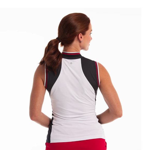 New EP NY Stand Collar Color Block Sleeveless Polo - White Multi Size M