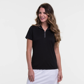 New EP NY Convertible Zip Mock Polo - Black Size M
