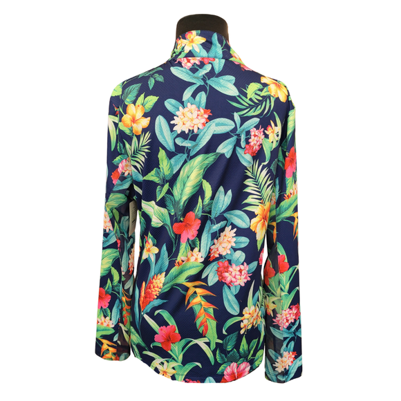Gottex Navy Tropical Floral 1/4 Zip Sun Shirt Size M