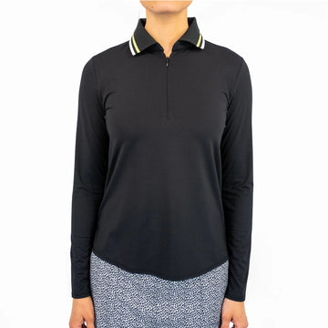 New Belyn Key Penny Long Sleeve Golf Top - Onyx/Lemon Size S MSP$136