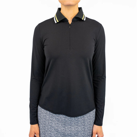 New Belyn Key Penny Long Sleeve Golf Top - Onyx/Lemon Size S MSP$136