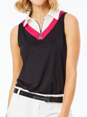 New Belyn Key Chevron Sleeveless Top - Onyx/Raspberry Size XXS MSP$118