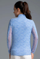 New Women's Ibkul Royal Landon Stripe Zip Mock SUn SHirt Size M MSP$100-2