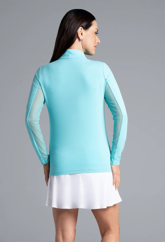 New Ibkul Women's Seafoam Long Sleeve Zip Mock Sun Shirt Size S MSP$94