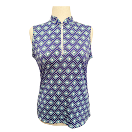 Tail Royal & Light Blue Geometrical Square Print Sleeveless Polo Size L