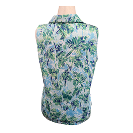 Coral Bay Blue & Green Palm Tree Print Sleeveless Golf Polo Size L - 0