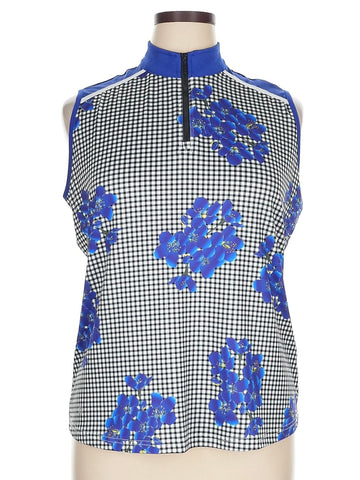GGBlue Floral over Check Sleeveless Golf Top Size XL