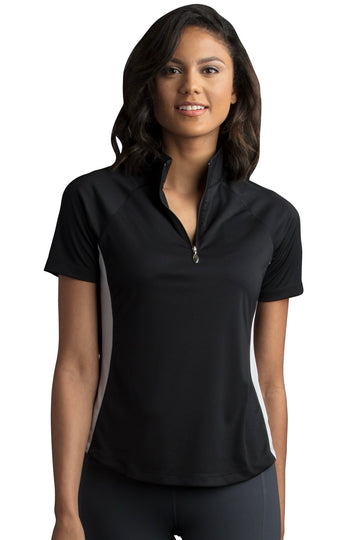 New Women's Greg Norman Black Zip Mock Golf Polo MSP$60