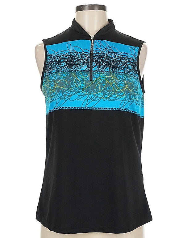 Jamie Sadock Black & Turquoise Print Sleeveless Golf Top Size M