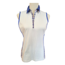 Izod Golf White Sleeveless Polo w/ Blue & Pink Plaid Accents Size M-1