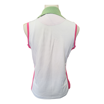 More Than Apparel Pink, White & Lime Embroidered Golf Ball Sleeveless Top Size M - 0