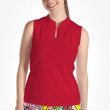 New Skort Obsession Red Sleeveless Quarter Zip Golf Top
