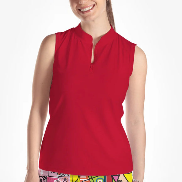 New Skort Obsession Red Sleeveless Quarter Zip Golf Top