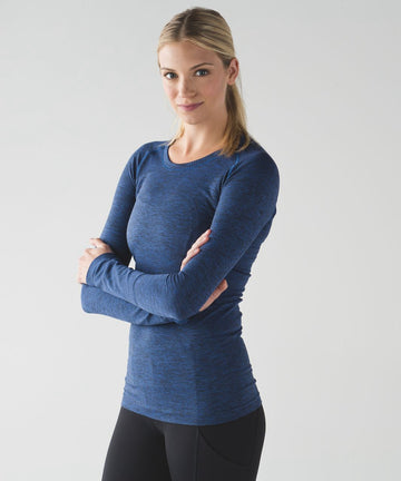 Lululemon Swiftly Tech Long Sleeve Crew Black / Sapphire Blue Size 10 - 0