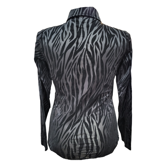 Daily Sport Black Tiger Stripe Partial Sheer Pullover Size L