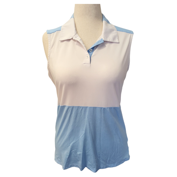 Antigua White & Light Blue Colorblock Sleeveless Golf Polo Size L