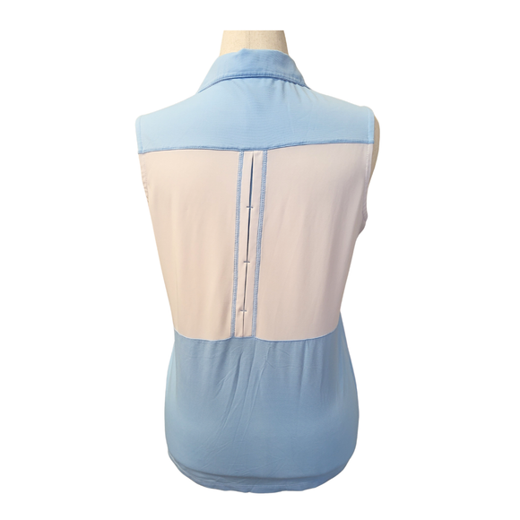 Antigua White & Light Blue Colorblock Sleeveless Golf Polo Size L