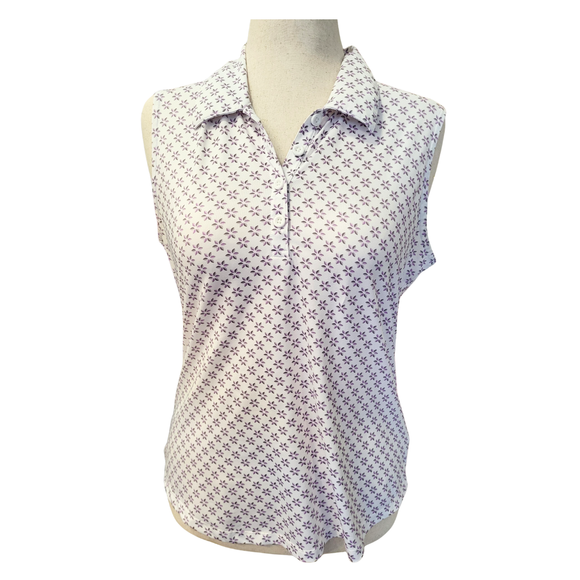 Greg Norman Women's White & Lavender Floral Sleeveless Golf Polo Size L MSp$79