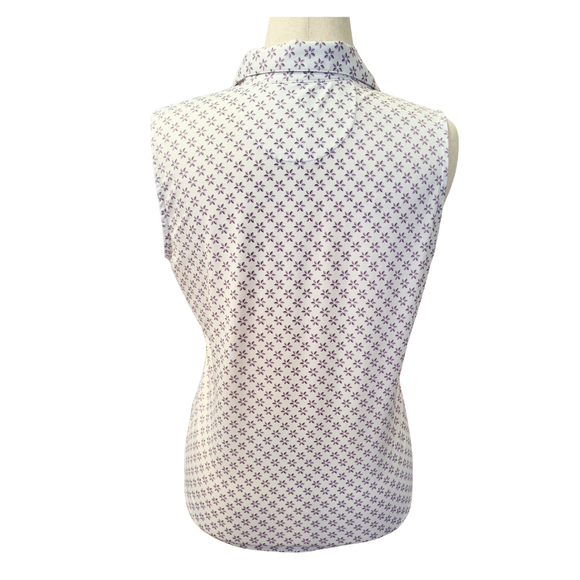 Greg Norman Women's White & Lavender Floral Sleeveless Golf Polo Size L MSp$79