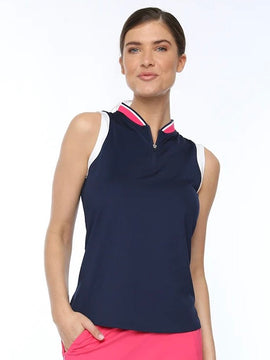 New Belyn Key Sabrina Sleeveless Golf Top - Ink/Melon Size L MSP$116