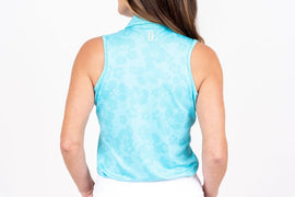 New TJ Sport MIami Blue Ghost Hibiscus Sleeveless Golf Shirt MSP$80 - 0