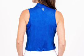 New TJ Sport Women's Royal Ghost Hibiscus Sleeveless Golf Shirt MSP$80 - 0