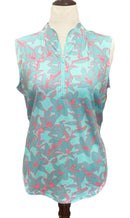 New Jofit Aqua & Teal Floral Sleeveless Golf Top Size XL MSP$98-1
